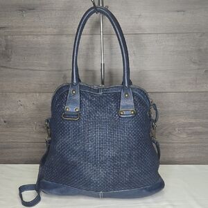 Vintage Pelletteria Large Navy Blue Woven Leather Crossbody Handbag